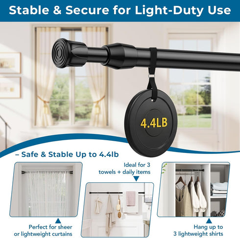 AIZESI Short Tension Curtain Rods, 3 Pcs Black, 28" to 38"