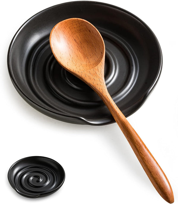 Large Spoon Rest, Kitchen Counter Holder for Cooking, Perfect for Farmhouse Decor, Housewarming Gift Set, Black