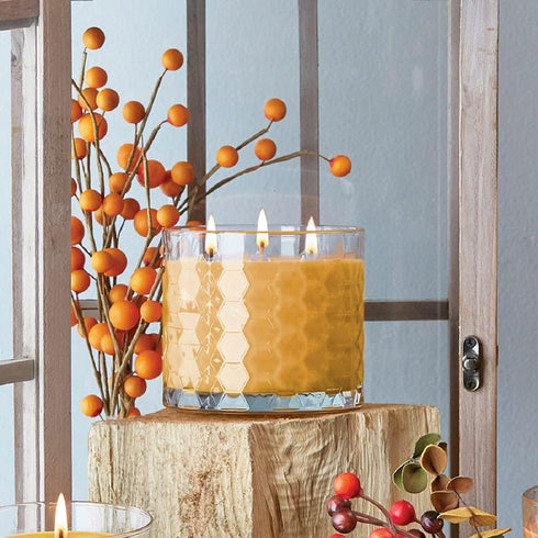 Root Candles Fall Scented 3-Wick Candle, 12-Ounce Bourbon Pear in Honeycomb Glass