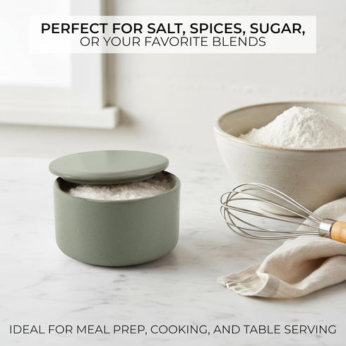 Countertop KIBAGA Beautiful Ceramic Salt Cellar with Lid - Spacious Container for Your Kitchen Keeps Salt Flakes Dry