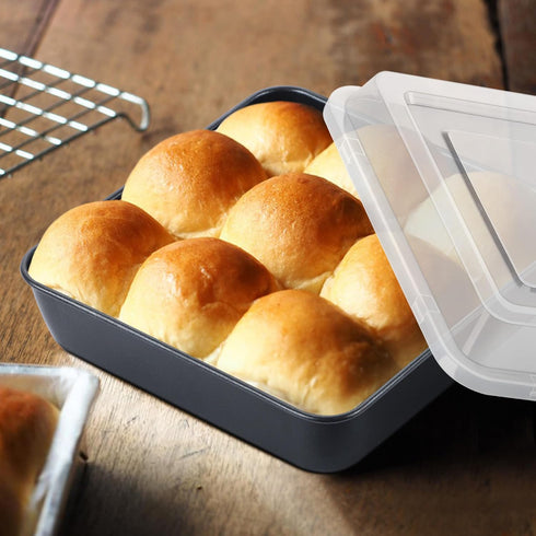 E-far 8x8 Inch Square Baking Pan with Lid Set, Nonstick Square Cake Pans for Oven Cooking, 4 Pieces