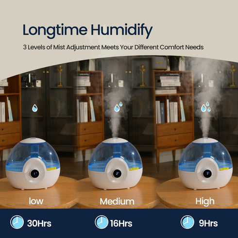 2.2L 26dB 30 raydrop Humidifiers for Bedroom, Cool Mist Humidifiers with Timer, Digital Knob, Quiet Small Humidifier