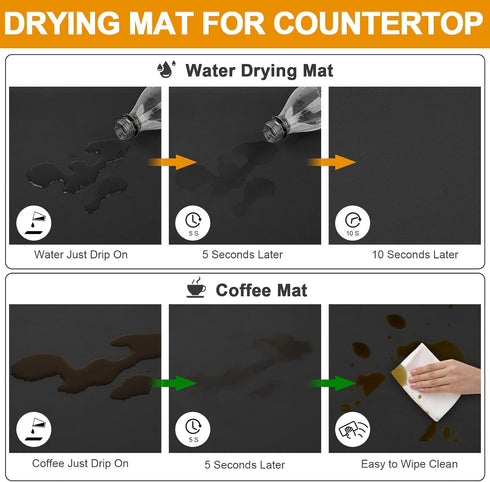 Dish Drying Mats for Kitchen Counter, Waterproof Coffee Mat Under Sink for Countertop Accessories (Black, 12"*19")