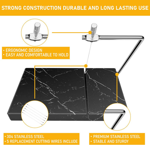 TOPULORS 5 5" 8" Cheese Slicer - Cheese Cutter with Replacement Upgrade Thick Cutting Wires - Heavy Duty x Marble Board