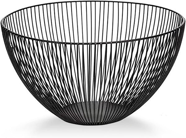 Wire Fruit Basket, Kitchen Fruit Bowl Stand, Metal Fruit Bowls for Counters (Black, Round)