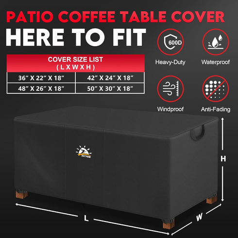 600D 48 26 18 Inch Zettum Outdoor Coffee Table Cover Coffee Table Cover Rectangle Waterproof & Heavy Duty, Patio Table