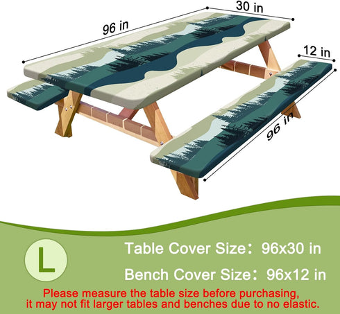 HobbLab Rv,96in,Green Picnic Table Cover with Bench Covers Portable Table Cloth Built-in Storage Pocket Fitted