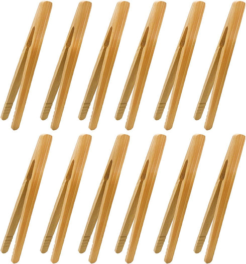 12pcs Bamboo Tongs, 7 Inch Reusable Toast Tongs for Toast, Bread, Pickles, Fruits, and Tea