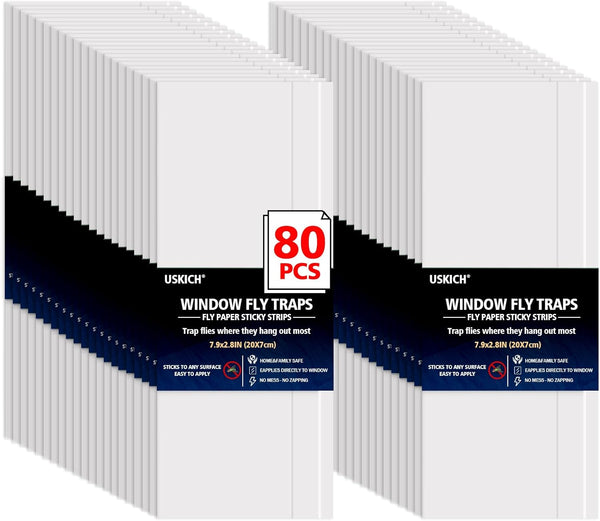 Window Fly Traps for Indoors, 80 Pack Clear Sticky Fly Paper Strips for Home Waterproof Fly Catcher