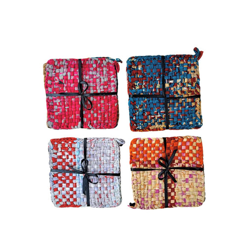 Set of 2 Quilted Pot Holders - 100% Cotton Heat Resistant Oven Pads, Reversible Hot Pads with Hanging Tab.