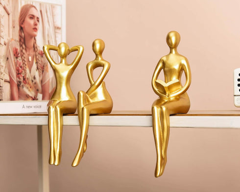 3 Quoowiit Gold Decor Thinker Statue Decor Book Shelf Decor, Abstract Statue Ornament Office Decor Modern Home Decor