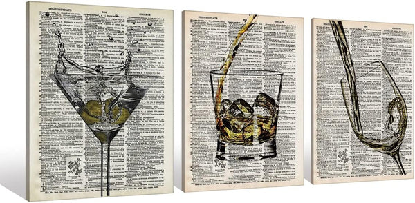 SiuSue bar cart decor wall art set, bar Canvas Wall Art Prints Artwork