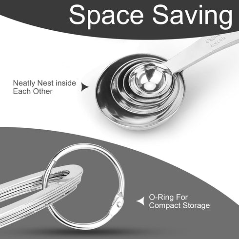 5pcs Heavy Duty Stainless Steel Measuring Spoon Set for Cooking and Baking, Fits in Spice Jar, 1/4 1/2 1 tsp, 1/2 1 tbsp