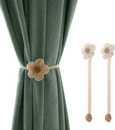 Magnetic Window Curtain Rope Holdbacks - 2 Pieces Simple Sunflower Decorative Knitted Cord Drapery Holder for Home