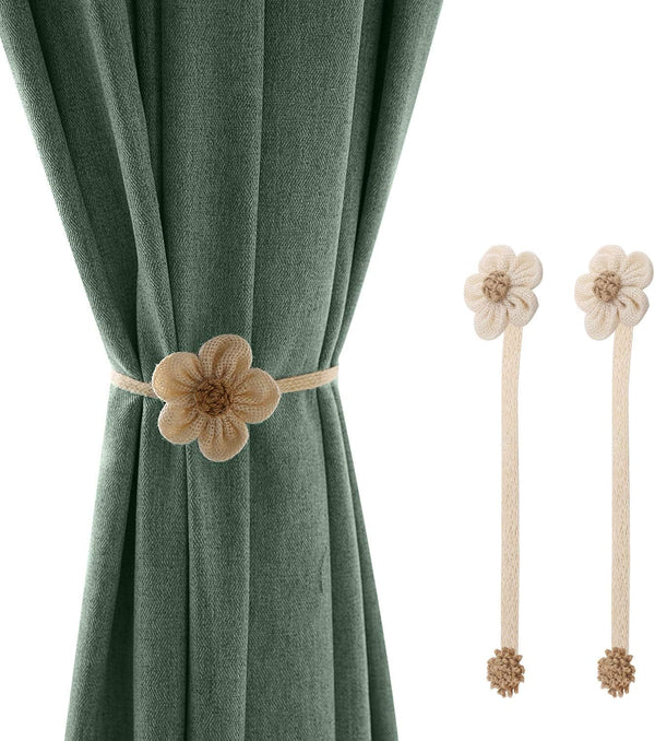 Magnetic Window Curtain Rope Holdbacks - 2 Pieces Simple Sunflower Decorative Knitted Cord Drapery Holder for Home