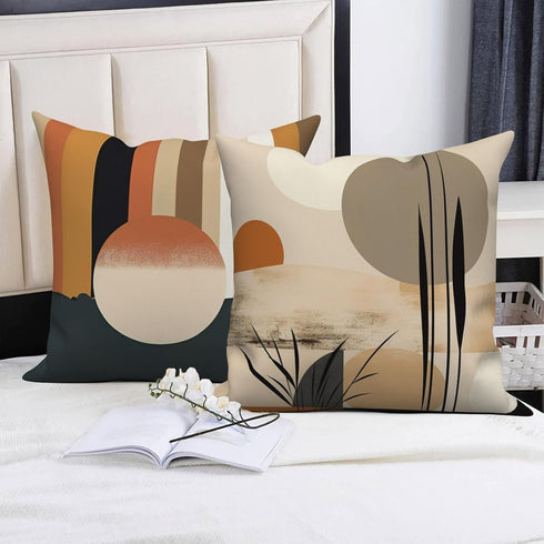Boho Pillow Covers 18x18 Inch, Mid Century Abstract Sun Throw Pillow Covers, Terracotta and Yellow Linen, Set of 4