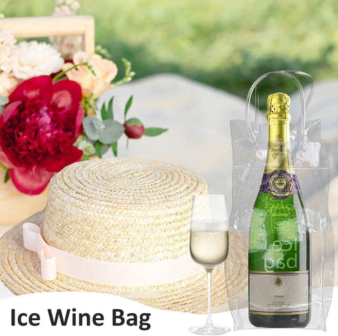 3 Pack Portable Ice Wine Bag, Collapsible Clear PVC Pouch Wine Cooler Bag, Wine Cold Bag with Handle