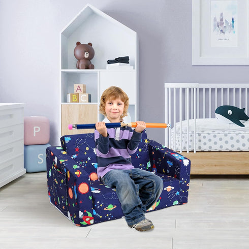 2-in-1 decalsweet Kids Couch Convertible Sofa to Lounger for Toddler Boy, Foldable Kids Sofa Bed, Toddler Chairs Comfy