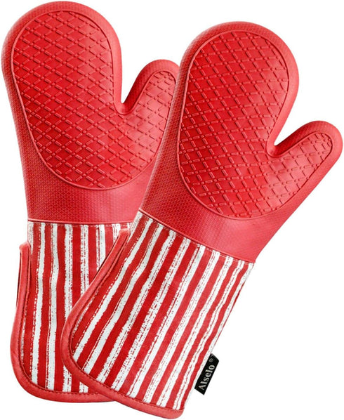 Silicone Oven Mitts - Heat Resistant 932? with Waterproof & Non-Slip Kitchen Mittens, Set of 2 Extra Long Gloves for