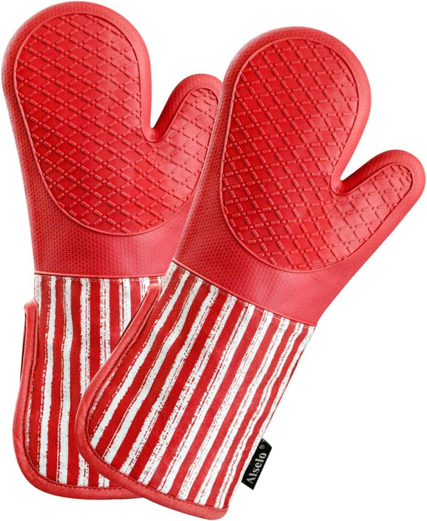 Silicone Oven Mitts - Heat Resistant 932? with Waterproof & Non-Slip Kitchen Mittens, Set of 2 Extra Long Gloves for