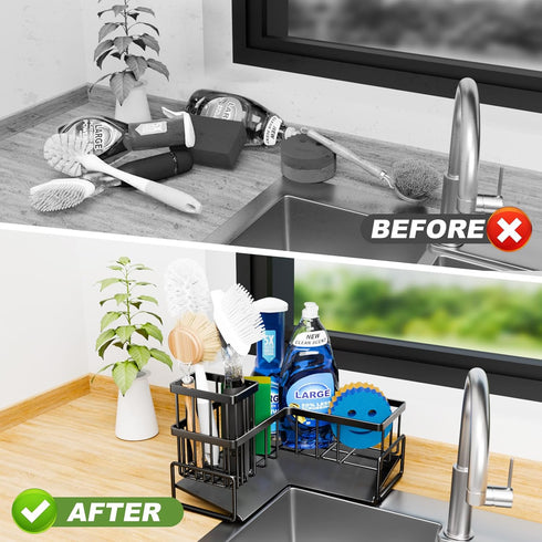 90-Degree Countertop Fikoksol Large Sponge Holder for Kitchen Sink, Sink Caddy Organizer with Dish Brush Holder