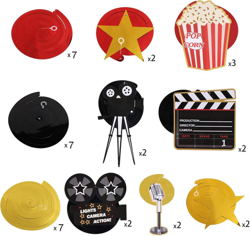 36Ct Movie Night Party Decorations, Hanging Swirls for Movie Theater Themed Supplies