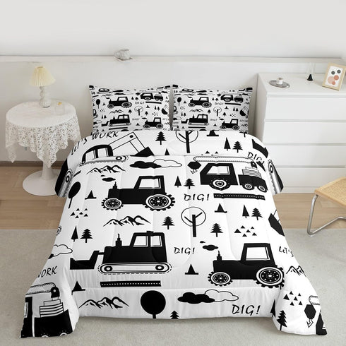 Feelyou Construction Bedding Set Twin Size Equipment Trucks Comforter Set for Kids