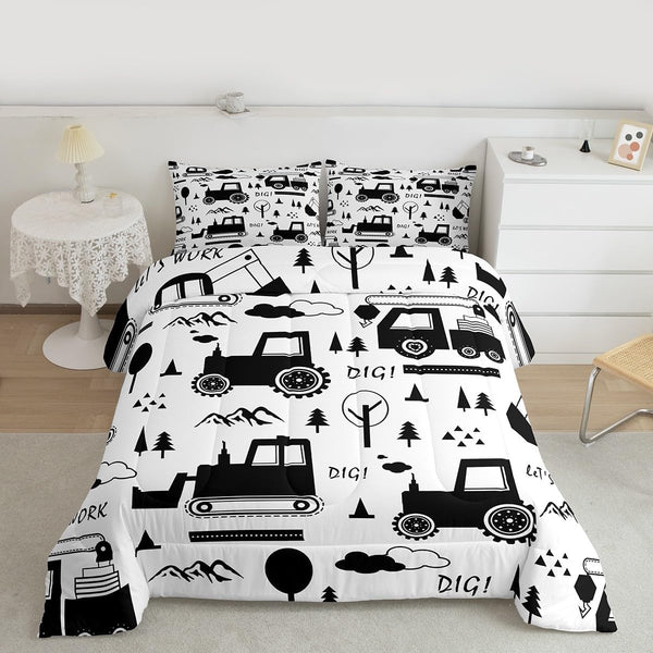 Feelyou Construction Bedding Set Twin Size Equipment Trucks Comforter Set for Kids