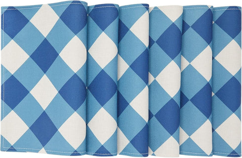Set of 6 Blue and White Plaid Cloth Placemats, Washable Table Mats with Buffalo Design for Dining Table
