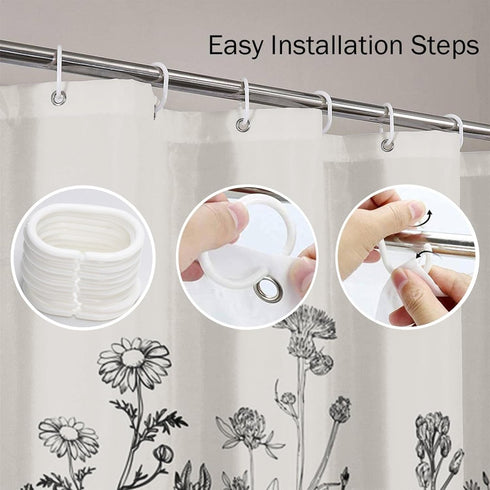 Emvency Shower Curtain Floral Border Herbs and Wild Flowers Vintage Engraving Light Grey Background, 72 x 72 Inches Set