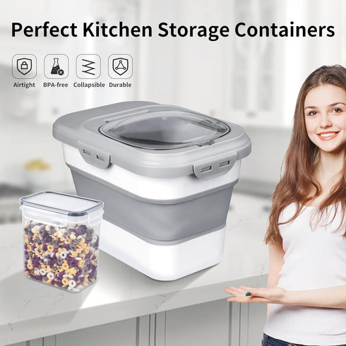 6-20 Lbs, Komzon Rice Storage Container, Collapsible Airtight Food Storage Containers Rice Dispenser with Measuring Cup