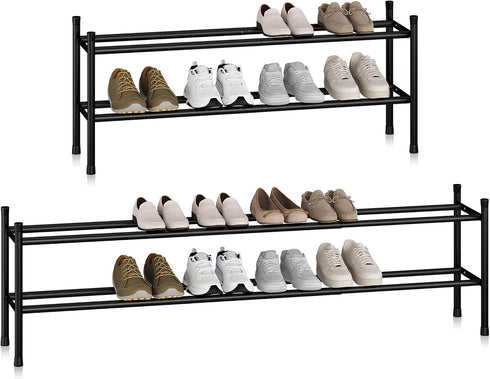 STORAGE MANIAC Long Expandable Shoe Rack, 12 Pairs Metal Wide Stackable Shoe