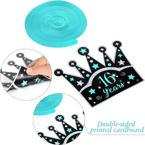 Sumind 30 Pcs Birthday Hanging Swirl Decorations, Teal Silver Black Blue Turquoise Foil Swirls Ceiling Decor for Girls