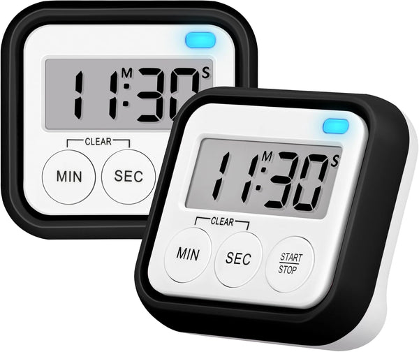 Kitchen Timers for Cooking, Magnetic Digital Timers 2 Pack for Classroom, Kids, Teachers, Black