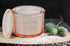 3 1/2" 4" HOME-X Depression Style Pink Glass Salt Cellar with Lid, Retro Kitchen Decor, Wedding Gift - H x D