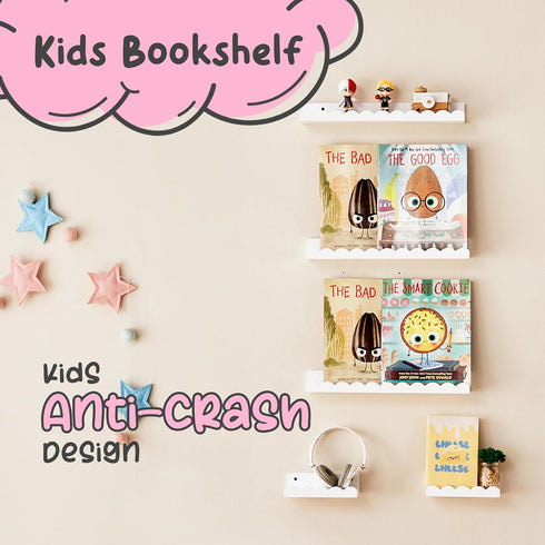 5-Pack Wall,16.5 Inch Nursery Book Shelves, Wood Floating Book Shelves for Scalloped Wall Shelves, Kids Bookshelf