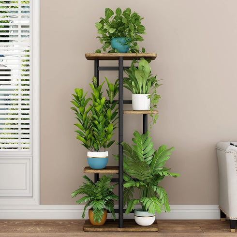 4 5 LINZINAR Plant Stand Indoor Tier Potted Multiple Plant Shelf Stands for Garden Corner Balcony Living Room Black