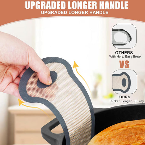 Sourdough Silicone Bread Sling, Non-Stick Dutch Oven Baking Mat with Longer Handles, Reusable Bread Mat Set
