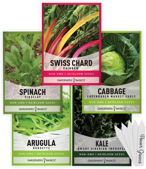 Gardeners Basics Power Greens Seeds for Planting Individual Packets - Arugula, Spinach,
