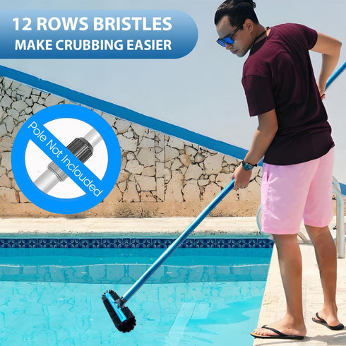 20" 12-Rows Wide Pool Brush Head, Heavy Duty Pool Cleaning Brush with Soft Bristles, Inground/Above Ground Pool Brushes
