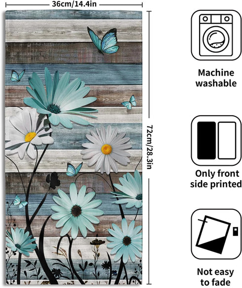 Set 2 Giwawa Daisy Floral Hand Towels Rustic Wood Face Tea Towels of Absorbent Soft Microfiber Dish Wash Cloth