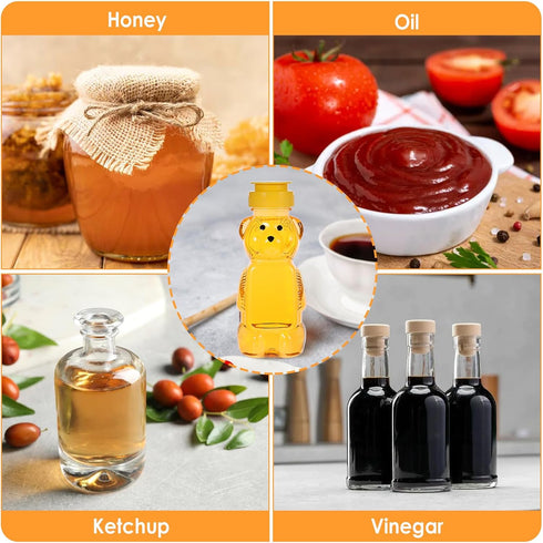 Hpmjz 2 Pcs Honey Bear Bottle Plastic Honey Squeeze Bottle Transparent Honeybear Squeeze Jars with Yellow Flip Lid Cute