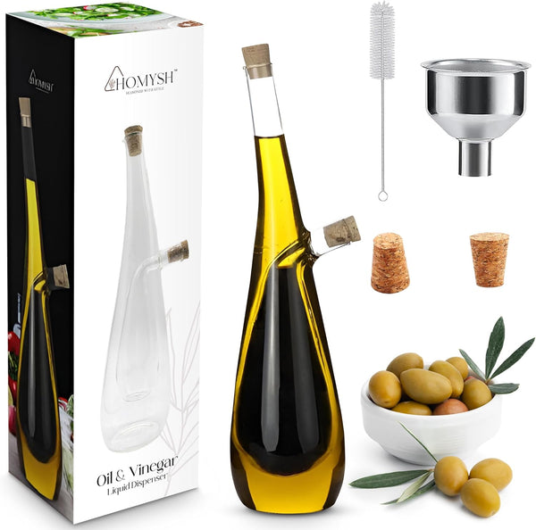 Homysh Oil and Vinegar Premium Dispenser, Beautiful and Elegant Olive Oil Dispenser Set