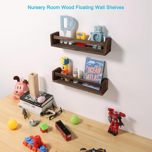 Set 2 JORIKCHUO Nursery Book Shelves, of Wood Floating Book Shelves for Kids Room, Kitchen Spice Rack, or Rustic Wall