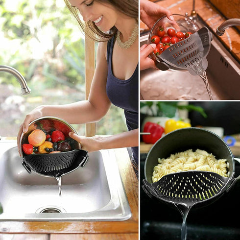2 Pcs Silicone Clip on Strainer, Pot Strainer for Pasta, Meat, Vegetables, Fruit, Fits All Pots and Bowls