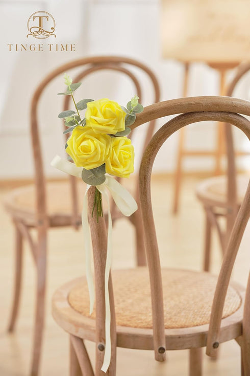 TINGE TIME Yellow Flowers Artificial Rose - 25pcs Realistic Fake Roses for DIY Wedding Bouquet, Baby Shower, Party