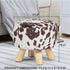 Asense Small Round Ottoman Foot Rest Stool Linen Padded Seat Footstool Ottoman with Anti-Slip Wooden Legs (Cow