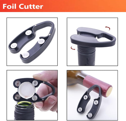 Air Pressure Pump Bottle Opener with Foil Cutter, Aerator Pourer, Vacuum Stopper (4PCS), Efficient Corkscrew