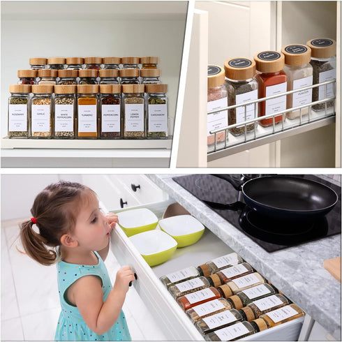 24Pcs,Seasoning Set,Kitchen Set,Seasoning DIMBRAH Spice Jars with Label Containers,Glass Spice Jars with Bamboo