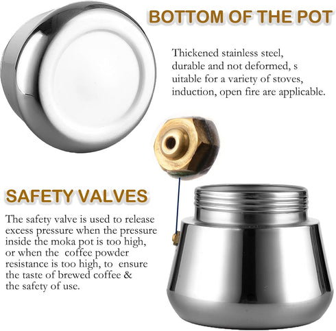 2 Cup 100ML 3.3oz Stainless Steel Moka Pot Espresso Maker - Italian Coffee Percolator for Home Camping